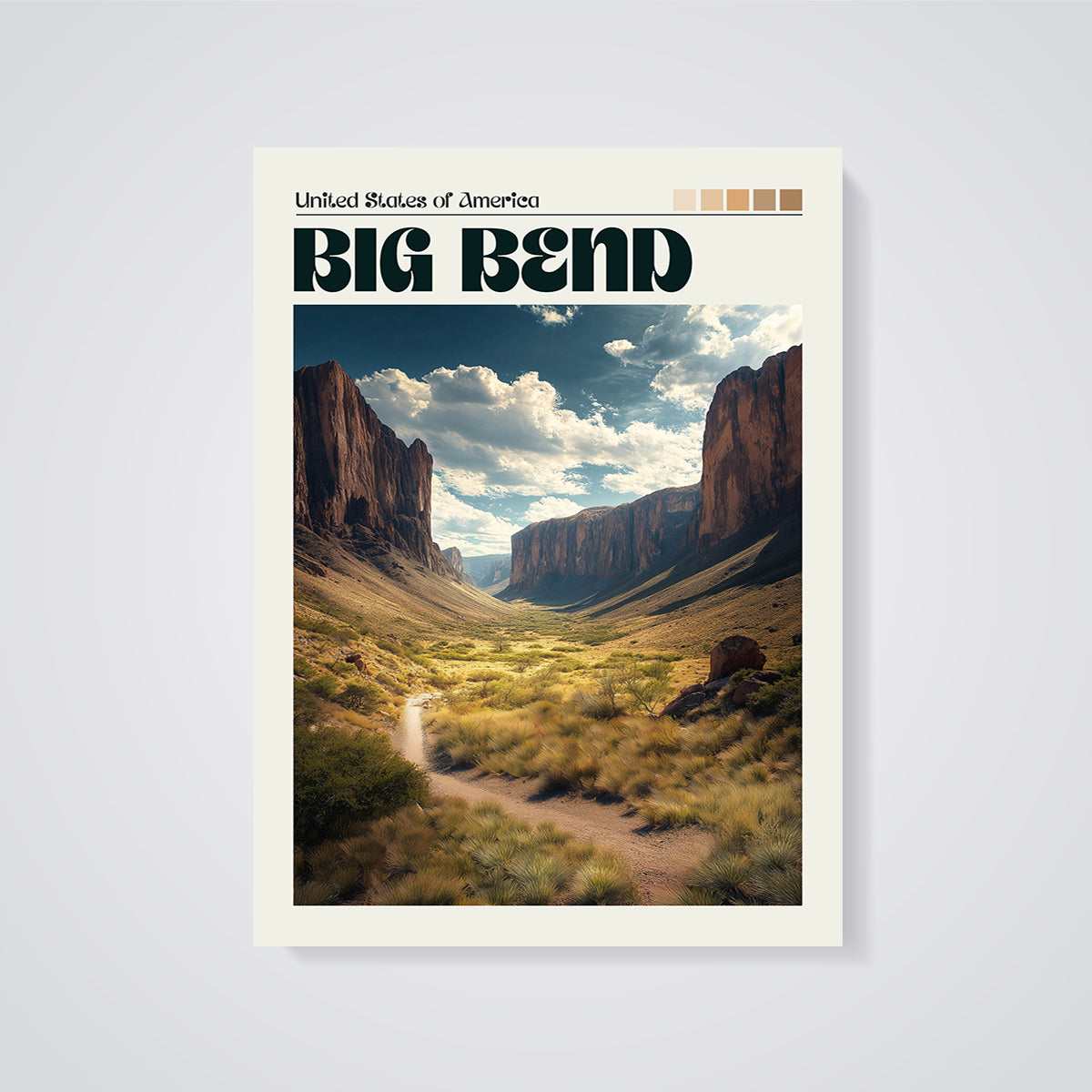 Big Bend National Park Landscape Print unframed on a grey background
