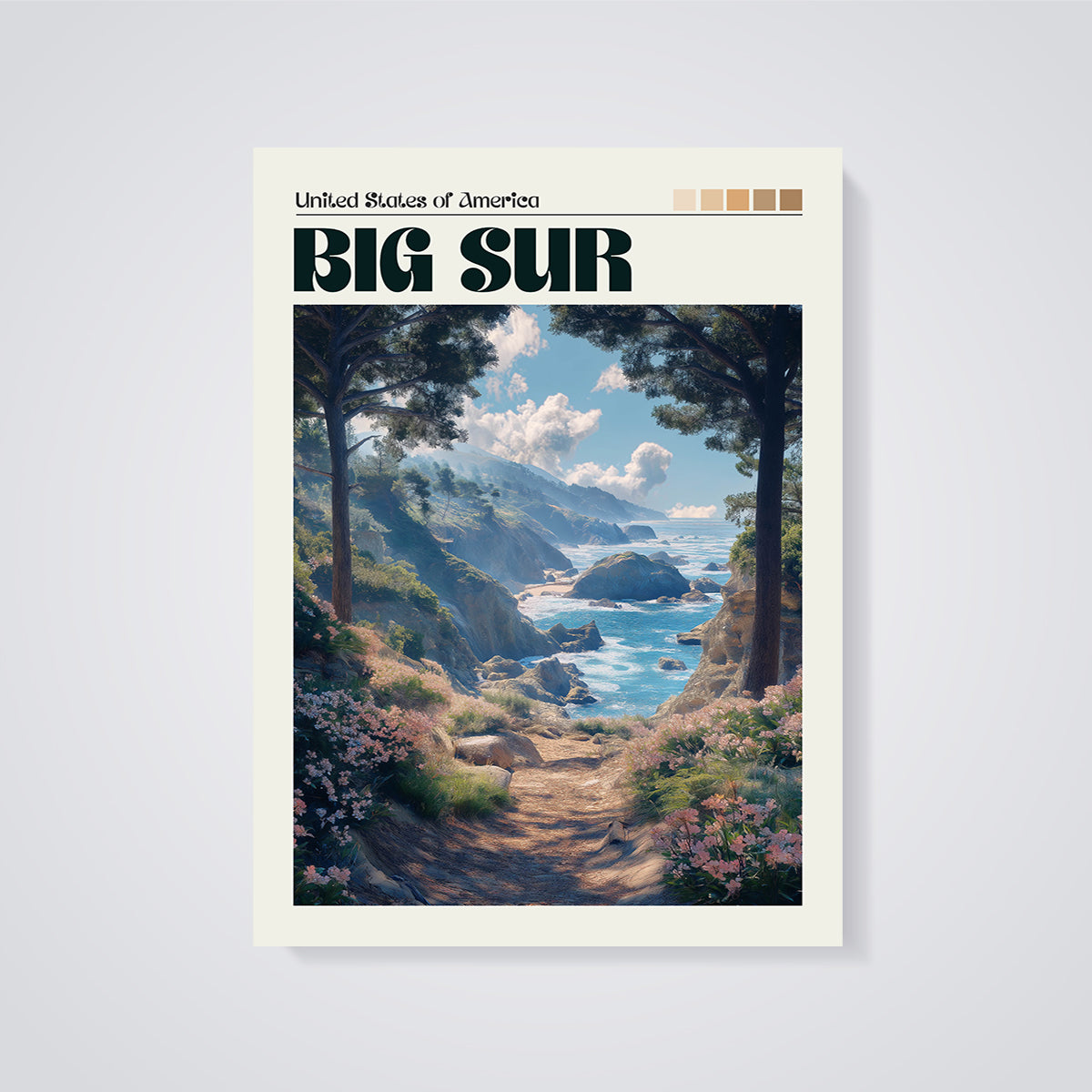 Big Sur Coastal View Print unframed on a grey background