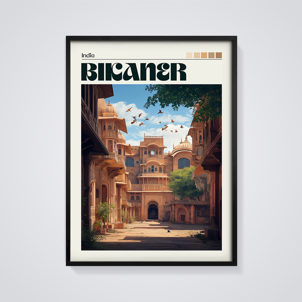 Bikaner Cityscape Print framed in black on a grey background