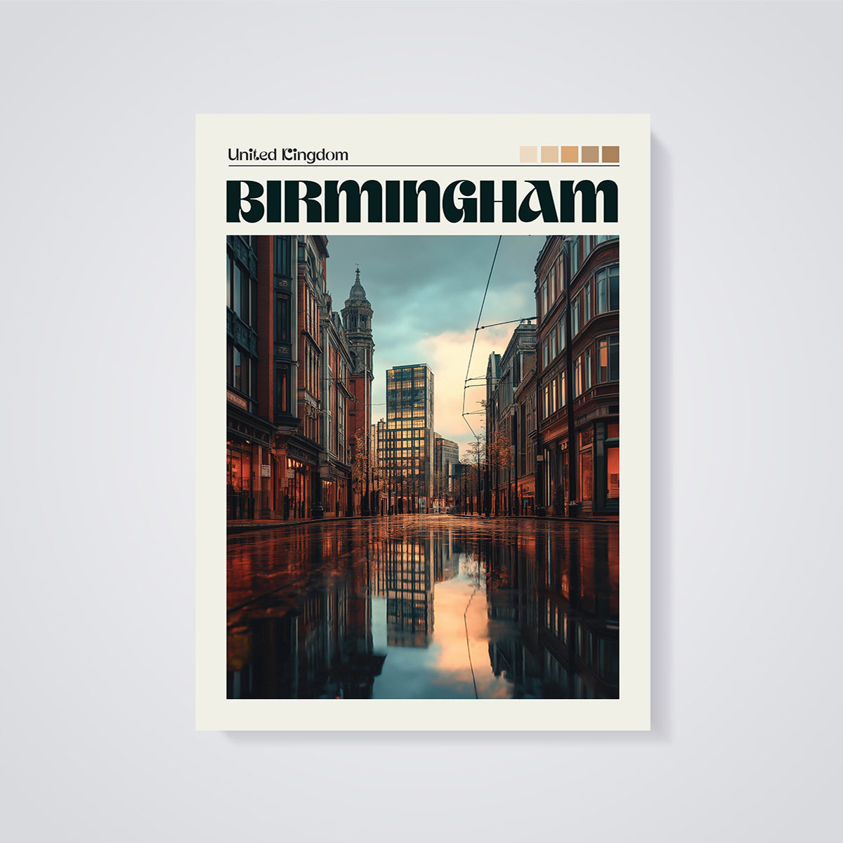 Birmingham Urban Reflection Print unframed on a grey background