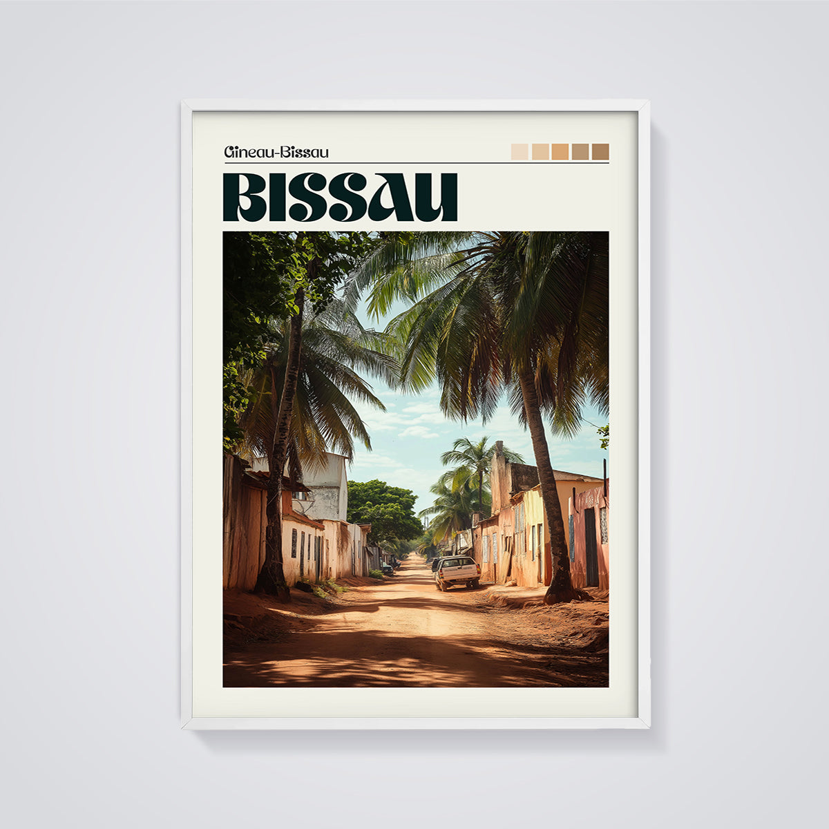 Bissau Street Print framed in white on a grey background