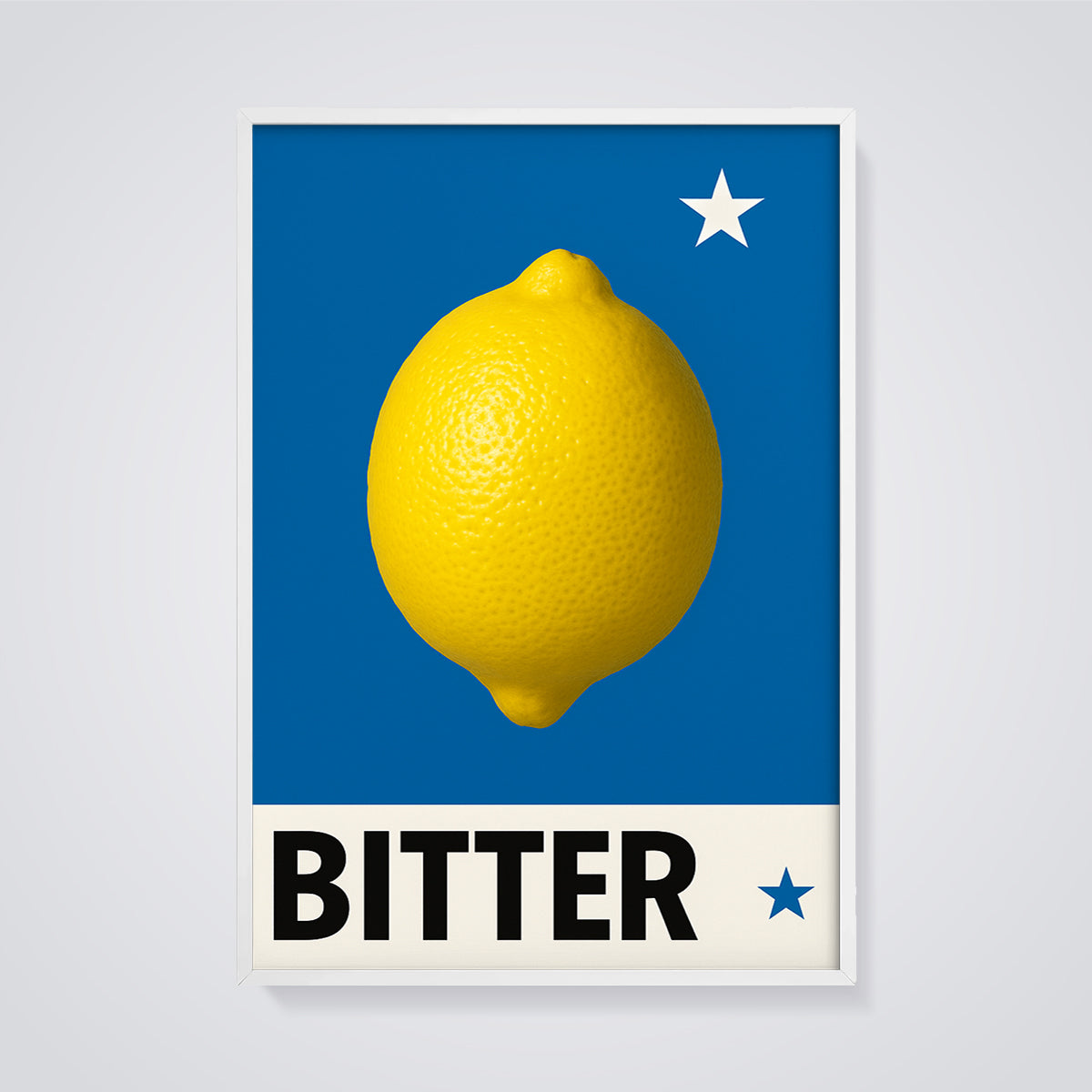 Bitter Lemon Print framed in white on a grey background