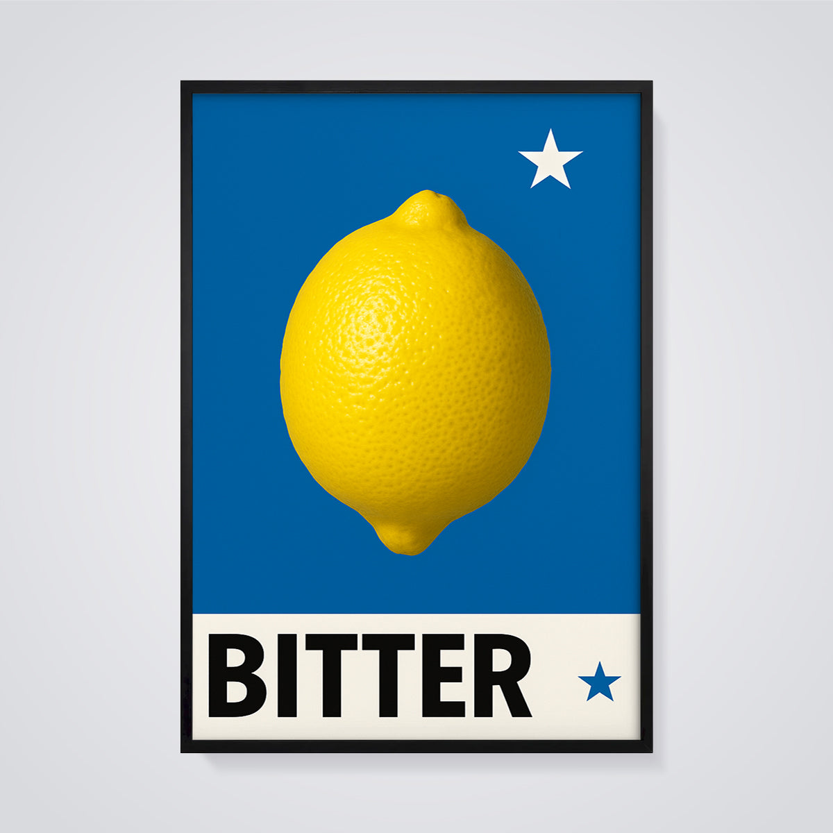 Bitter Lemon Print framed in black on a grey background