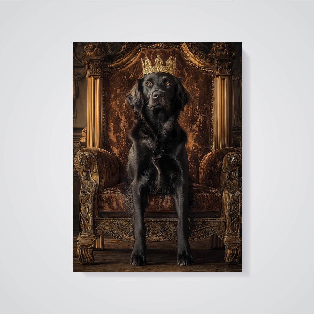 Black Dog King Print unframed on a grey background