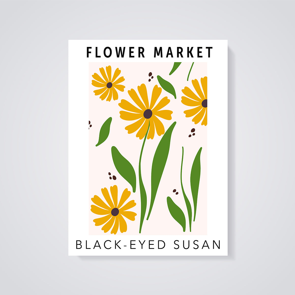 Black-Eyed Susan Flower Market Print unframed on a grey background