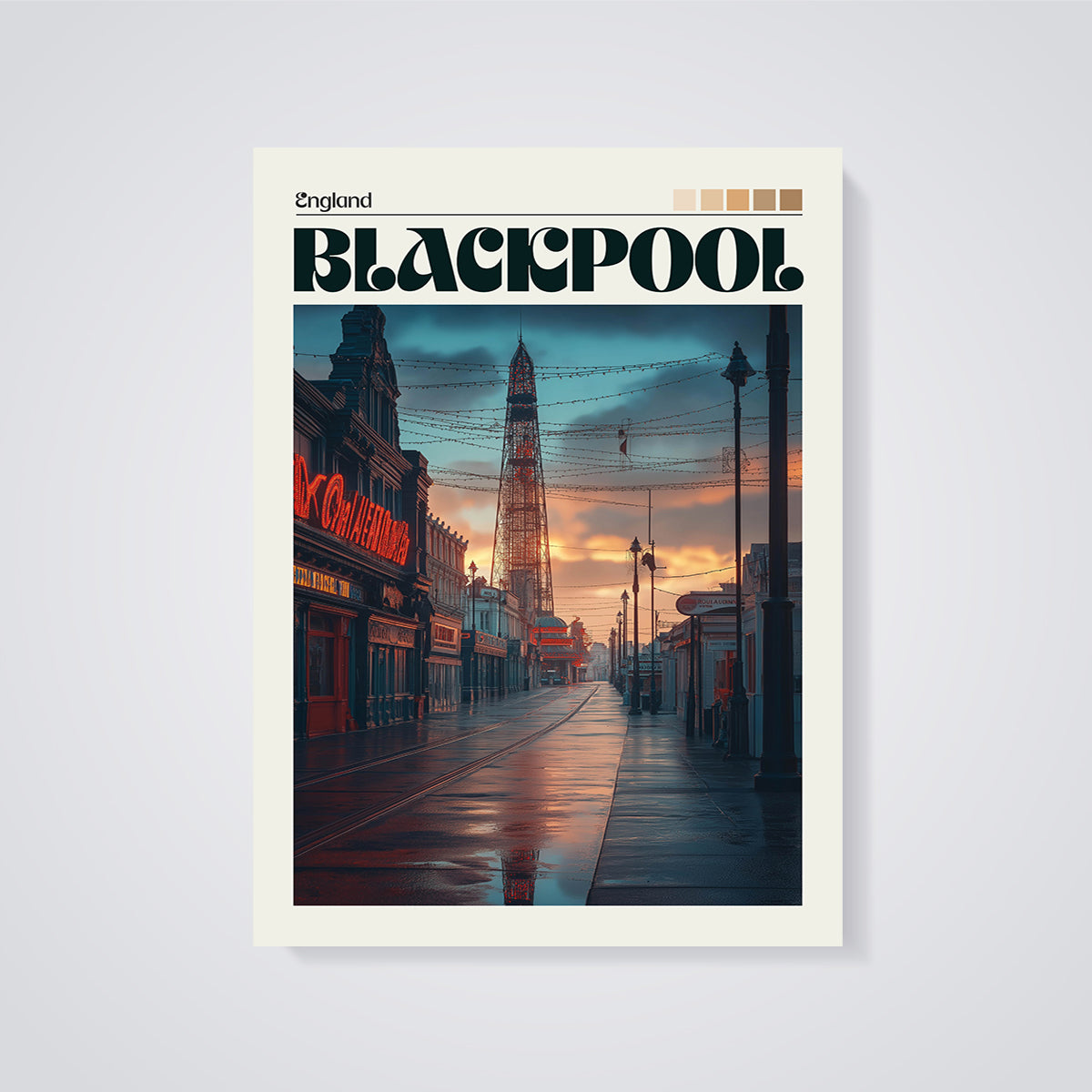 Blackpool Street Sunset Print unframed on a grey background
