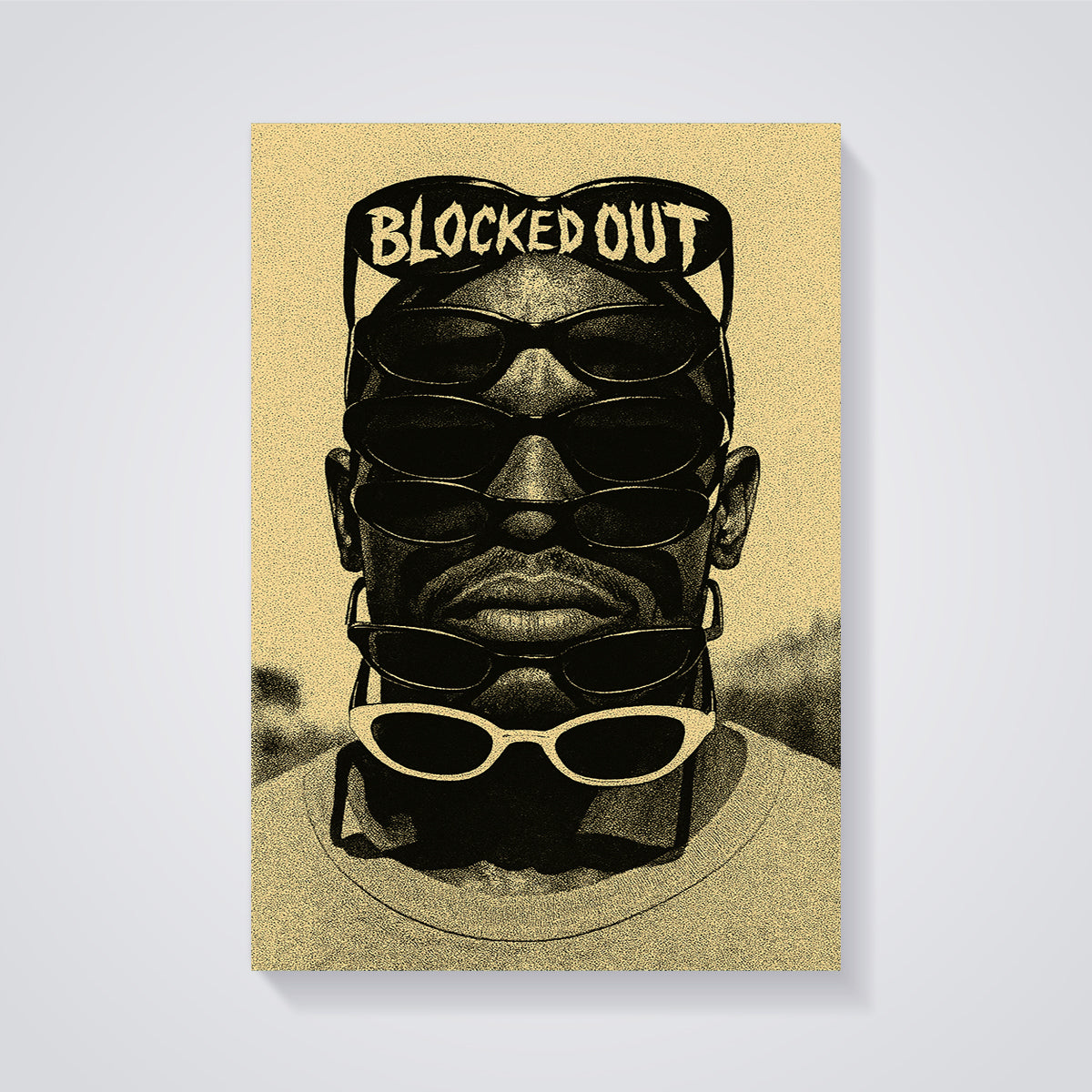 Blocked Out Sunglasses Print unframed on a grey background