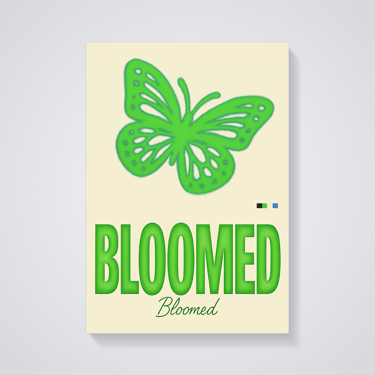 Bloomed Green Butterfly Print unframed on a grey background