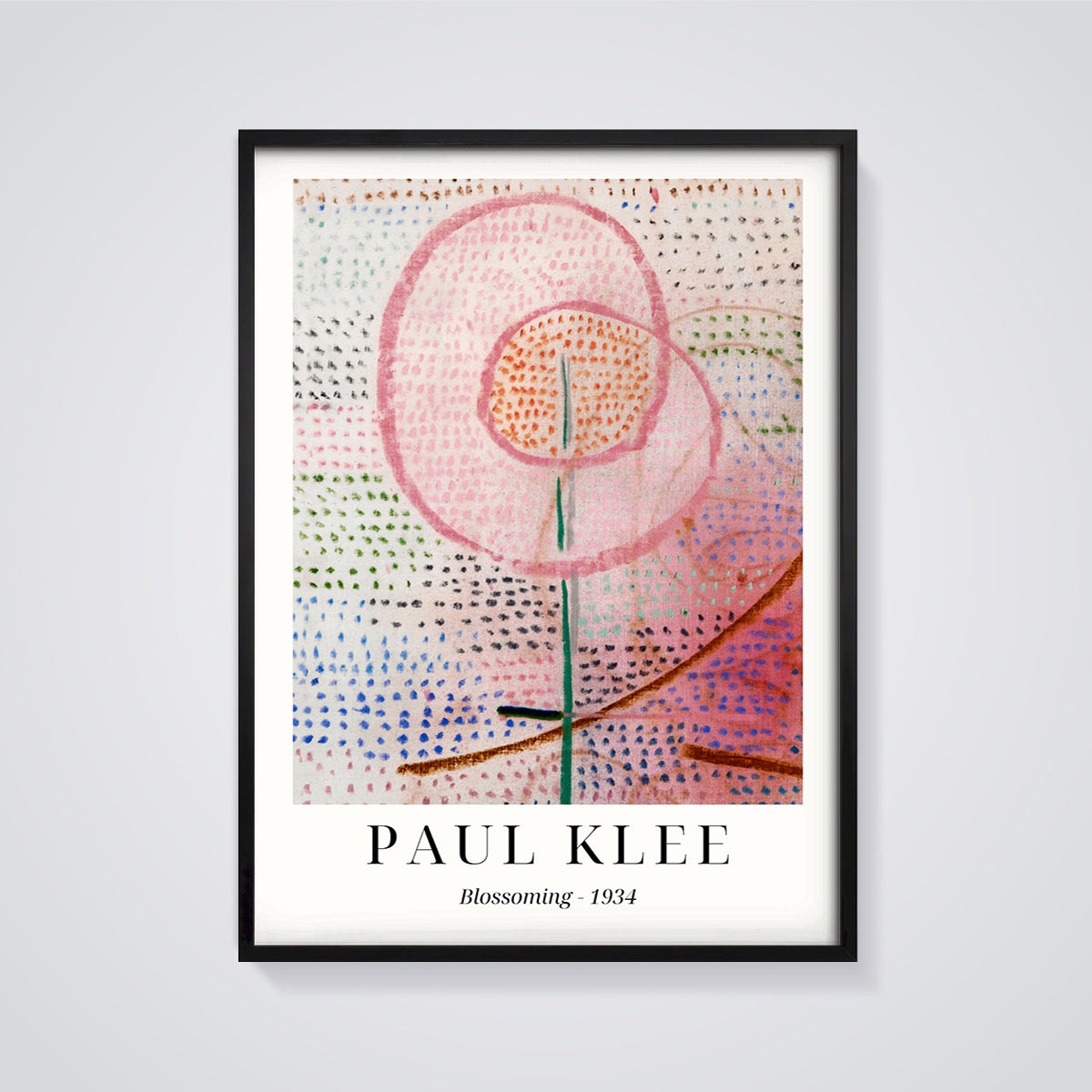 Blossoming 1934 Paul Klee Print framed in black on a grey background