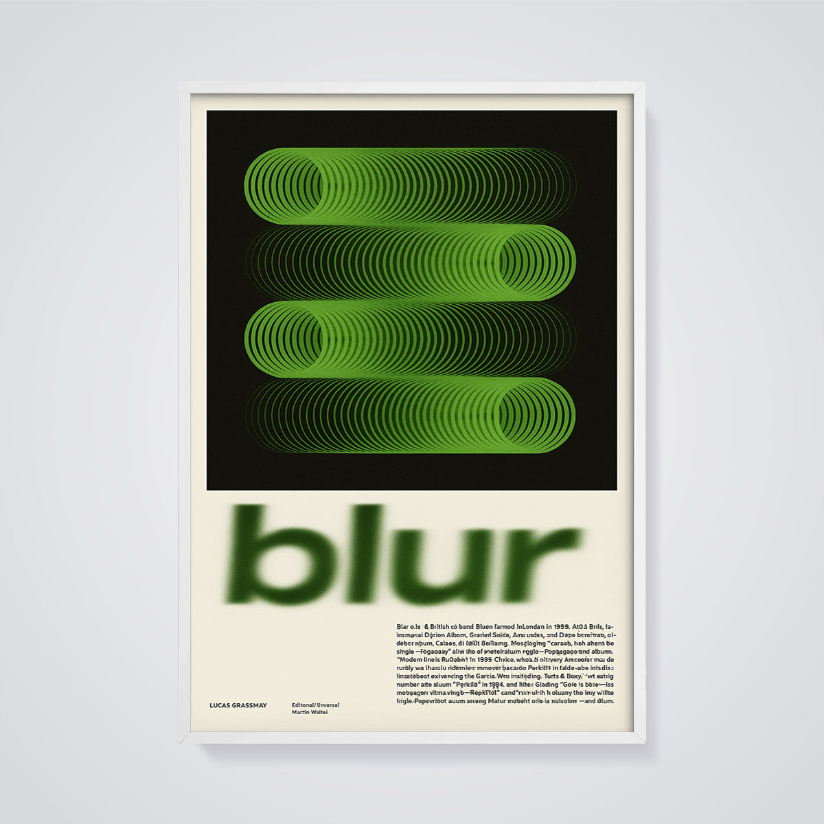 Blur Green Concentric Circles Print framed in white on a grey background