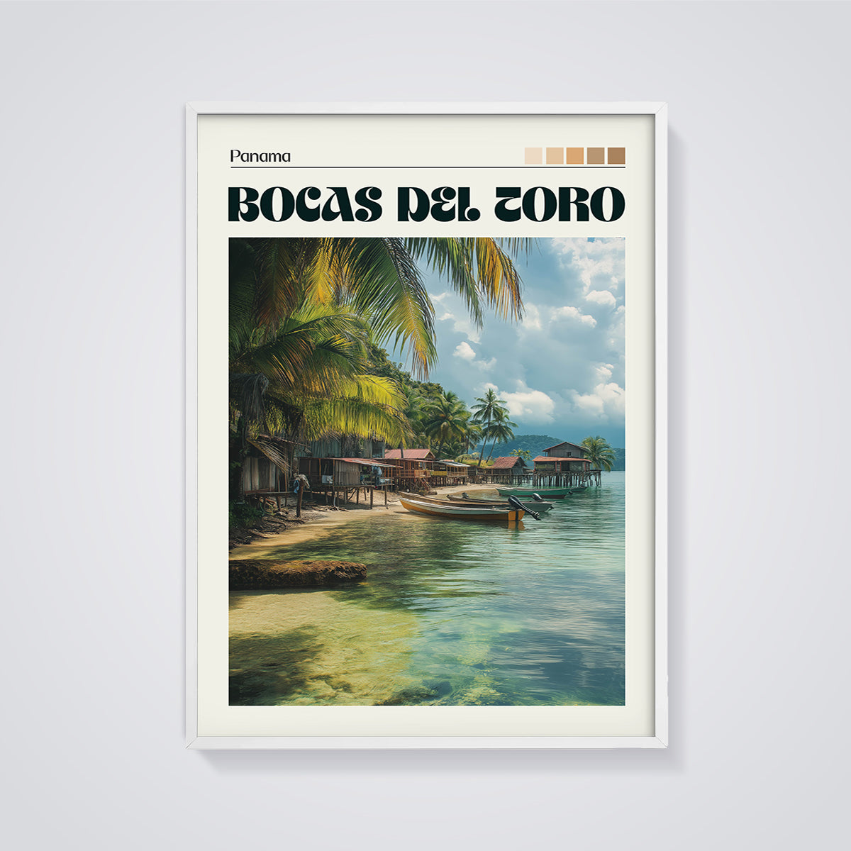 Bocas del Toro Panama Coastal Print framed in white on a grey background