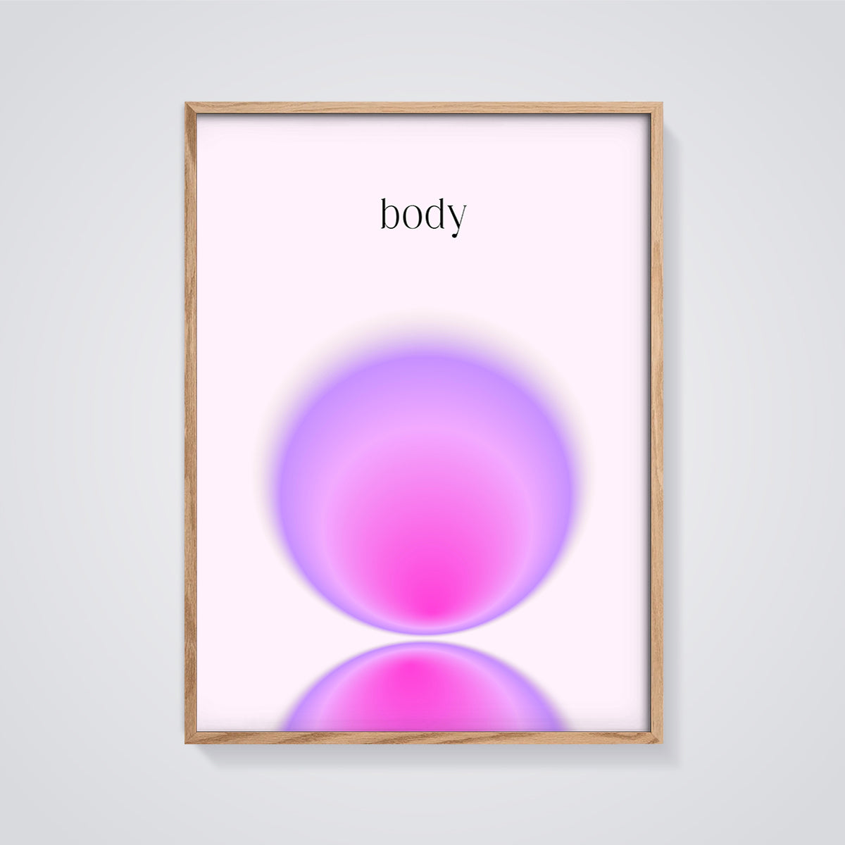 Body Aura Sphere Print framed in oak on a grey background