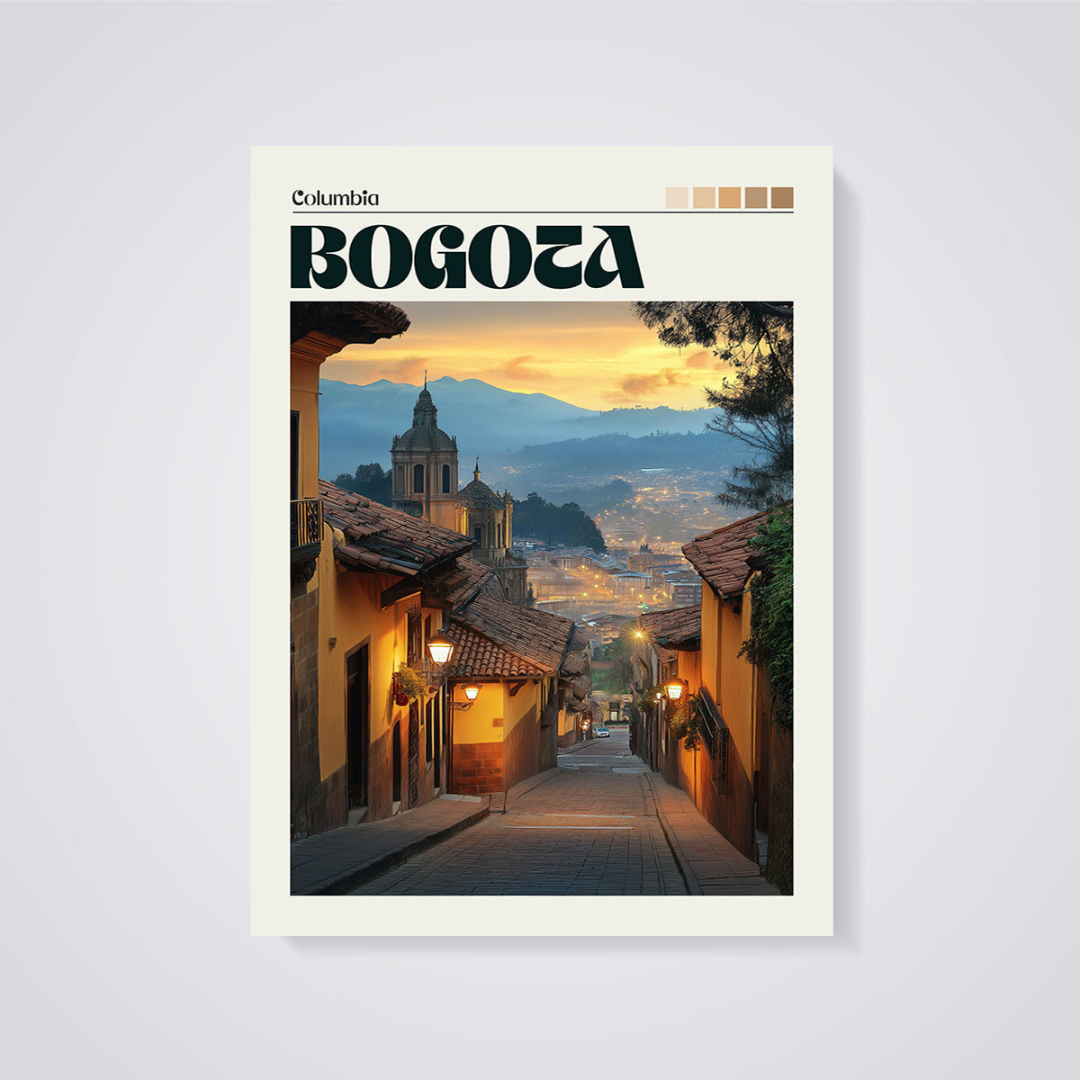 Bogota Old Town Street Print unframed on a grey background