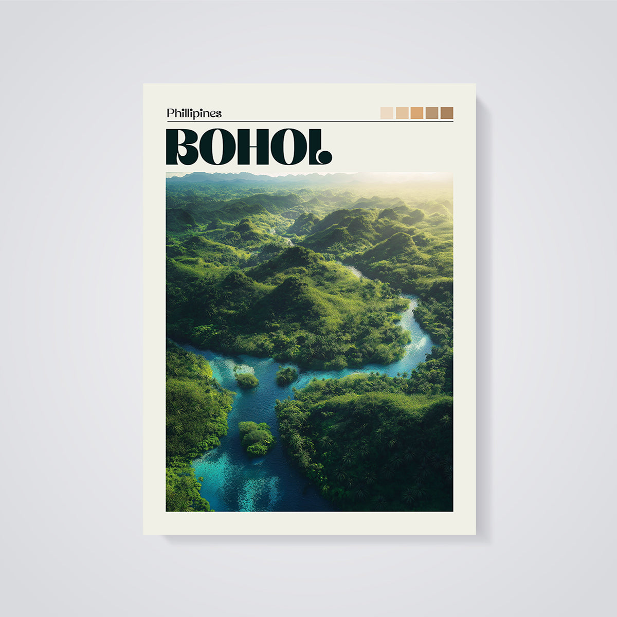 Bohol Philippines River Landscape Print unframed on a grey background