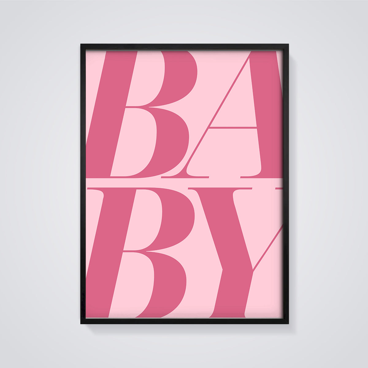 Bold Baby Pink Print framed in black on a grey background