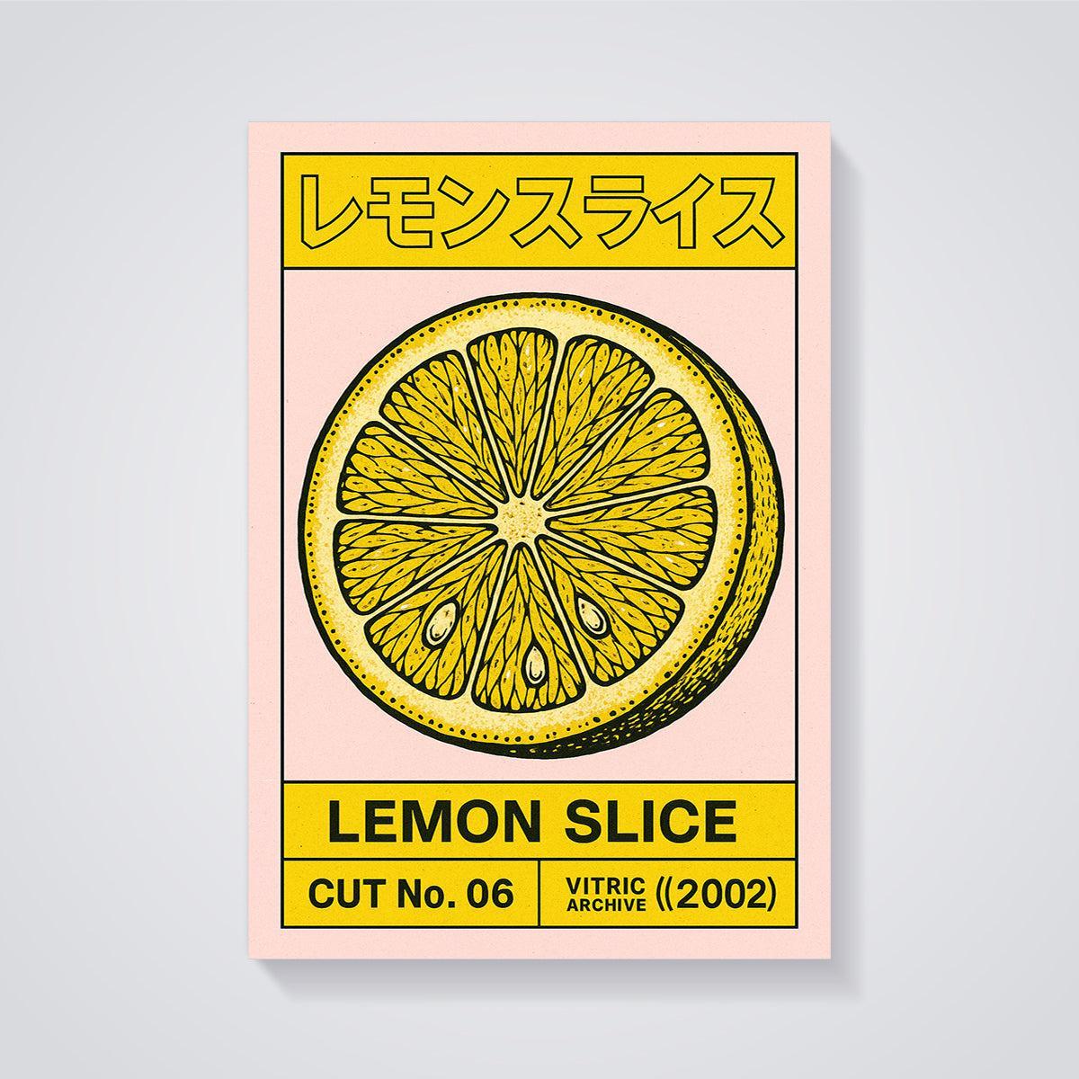 Bold Lemon Slice Art Print unframed on a grey background