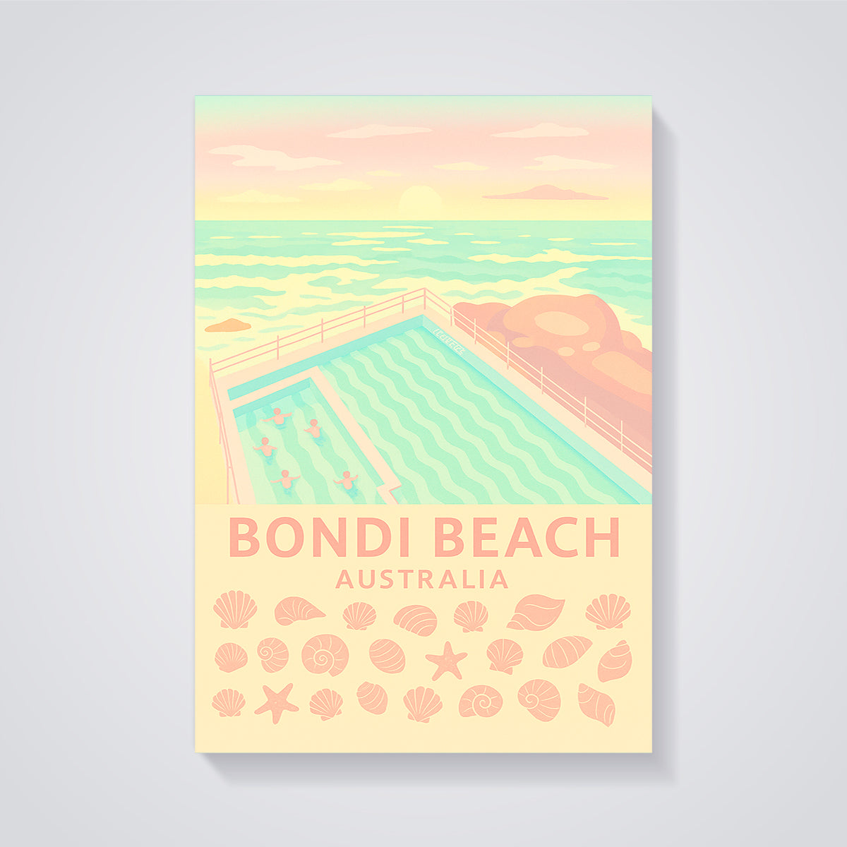 Bondi Beach Icebergs Pool Print Aesthetic unframed on a grey background