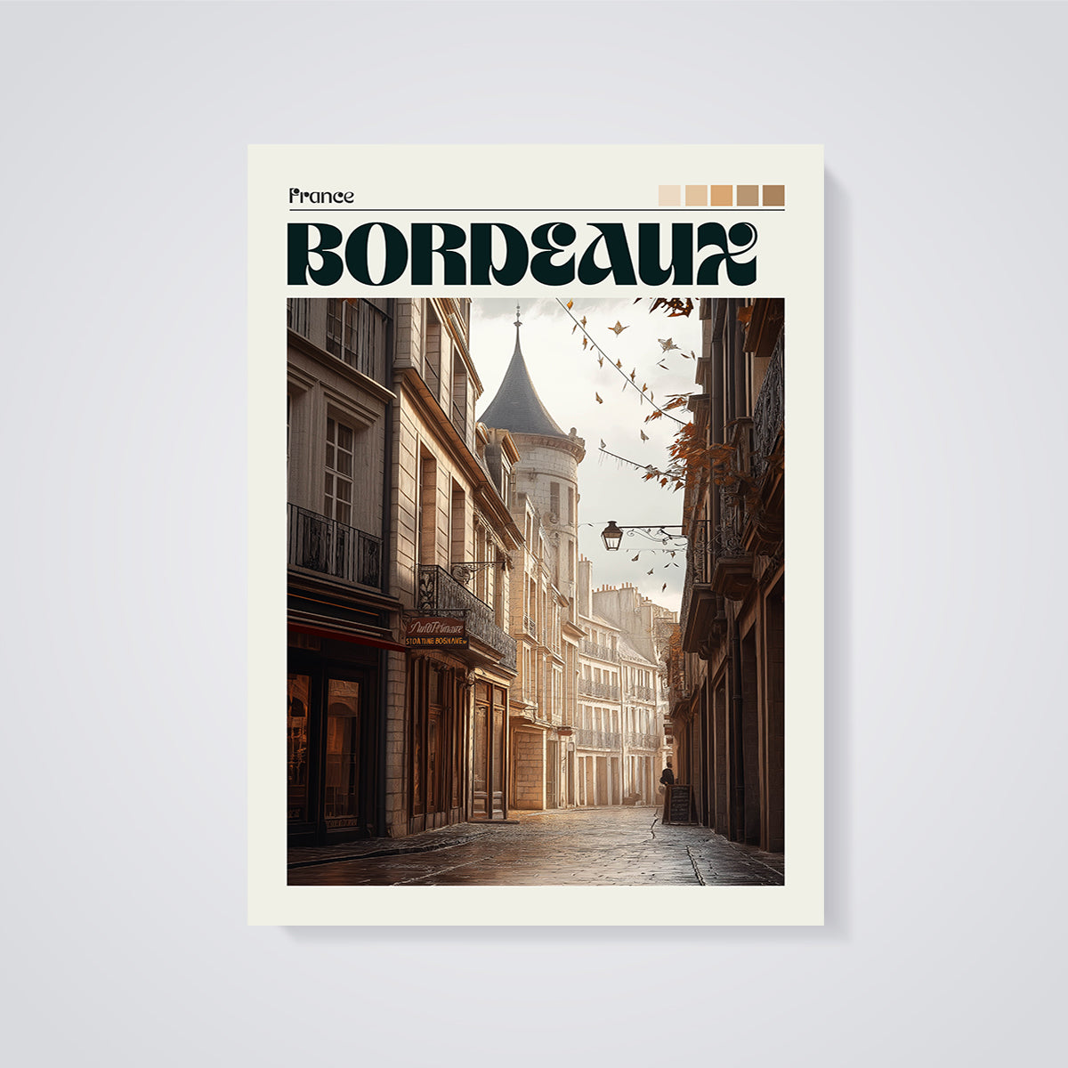 Bordeaux France Street Print unframed on a grey background