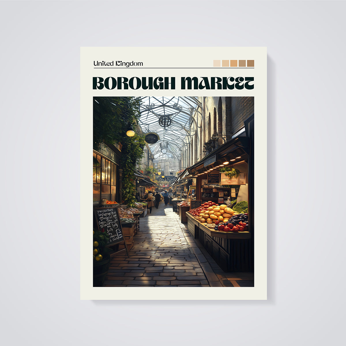Borough Market London Print unframed on a grey background