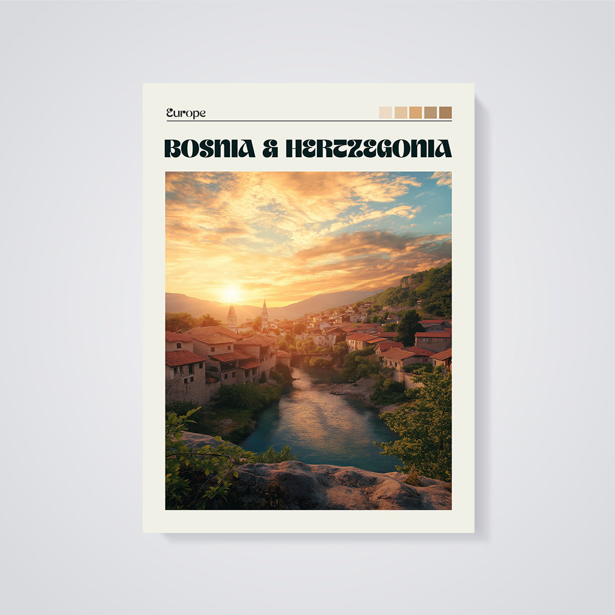Bosnia & Herzegovina Golden Hour Print unframed on a grey background