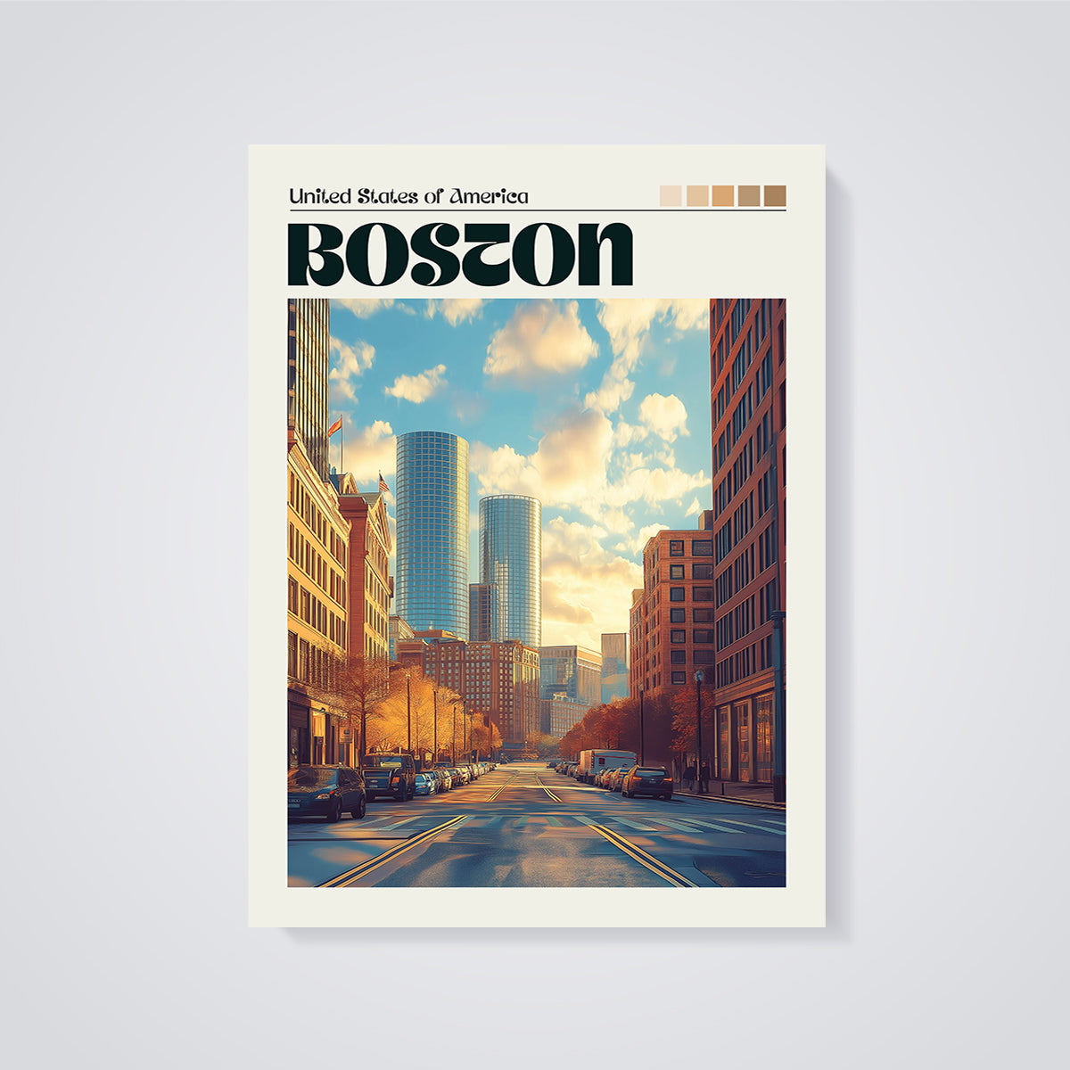 Boston Cityscape Print unframed on a grey background