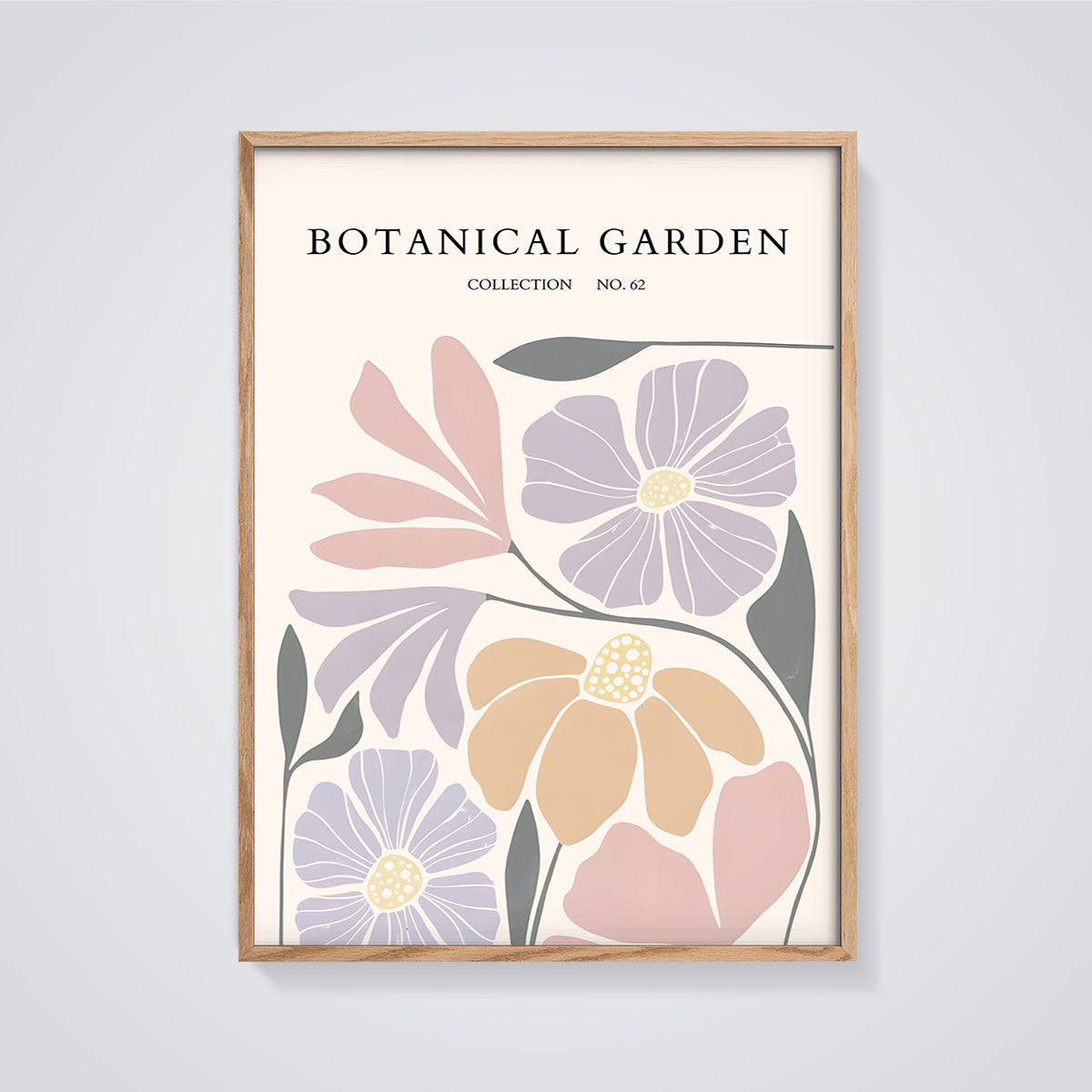 Botanical Garden Collection Print framed in oak on a grey background