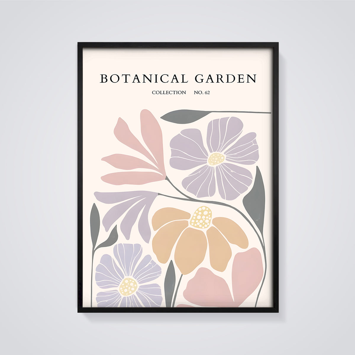 Botanical Garden Collection Print framed in black on a grey background