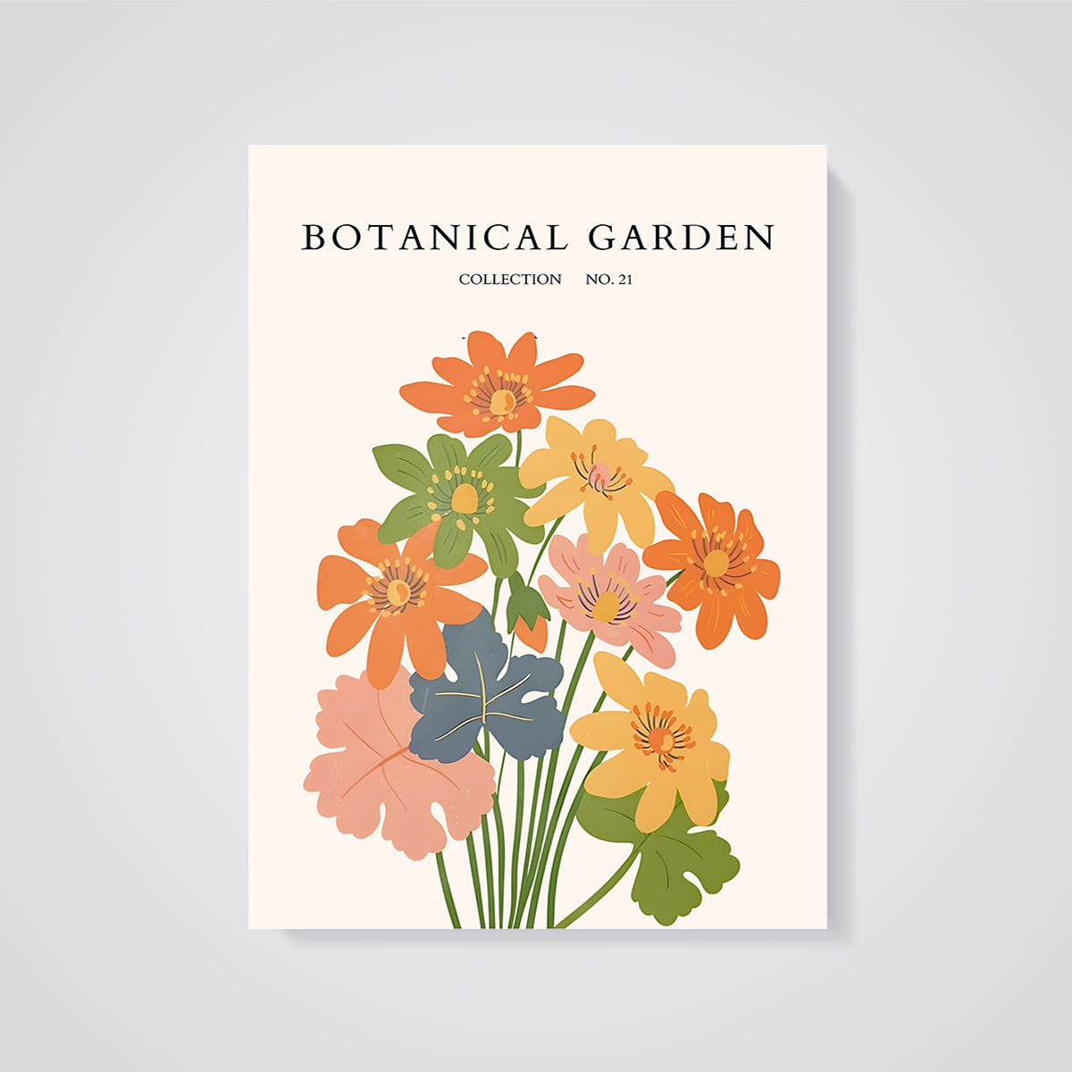 Botanical Garden Floral Print unframed on a grey background