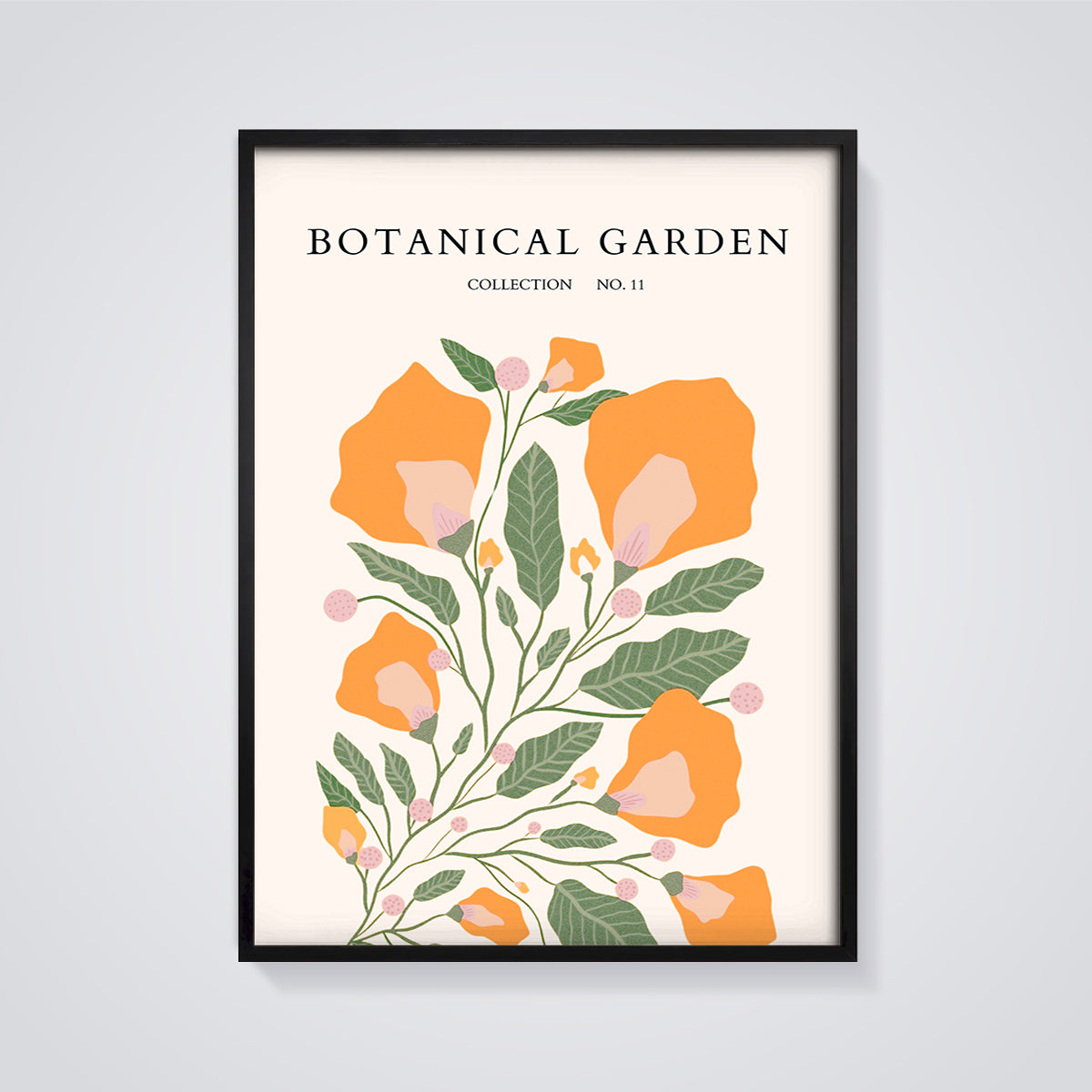Botanical Garden No. 11 Print framed in black on a grey background