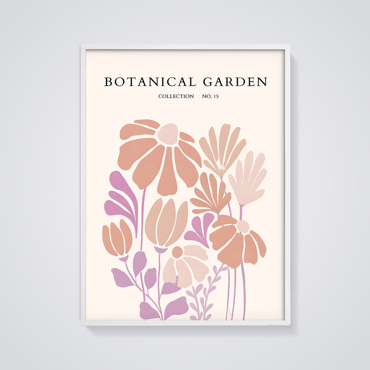 Botanical Garden No. 15 Floral Art Print framed in white on a grey background