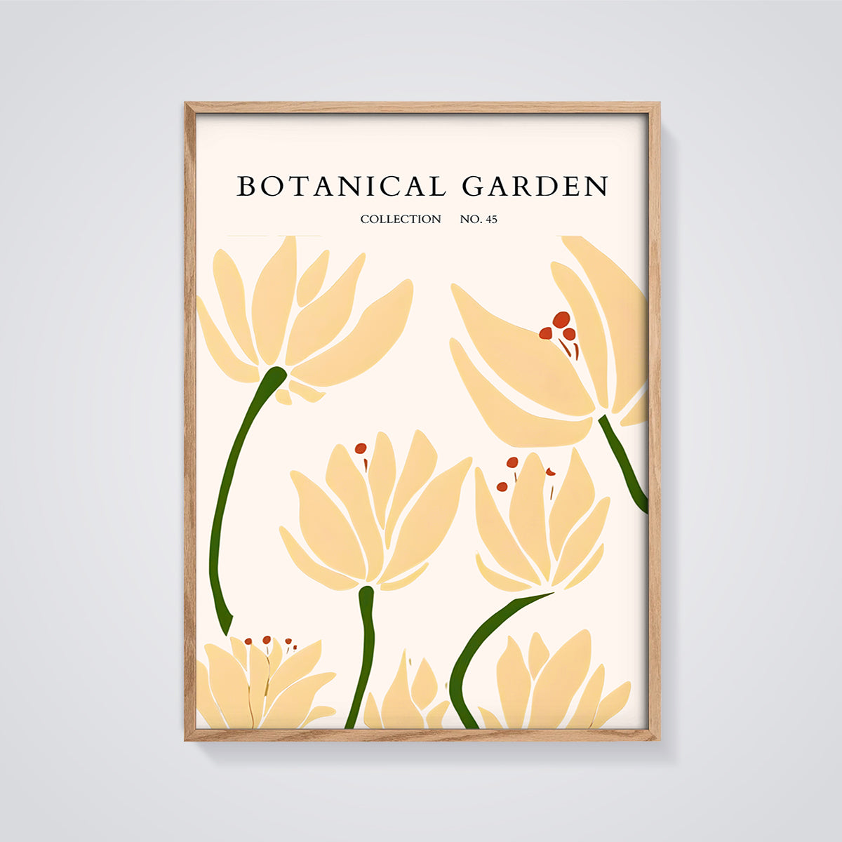Botanical Garden No. 45 Print framed in oak on a grey background
