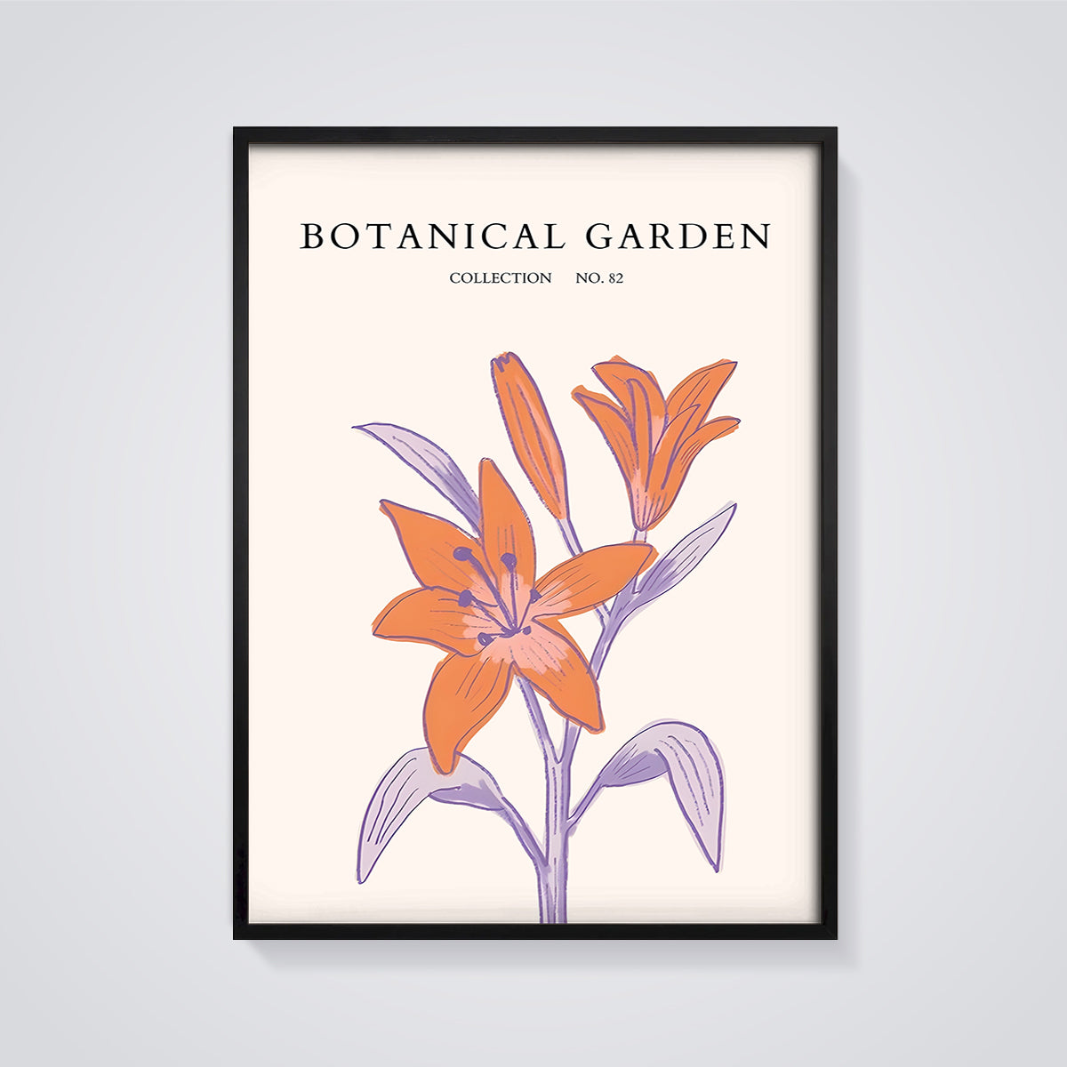 Botanical Garden No. 82 Lily Print framed in black on a grey background
