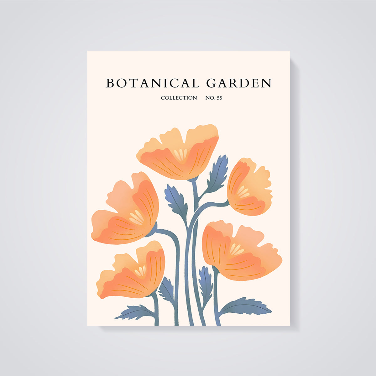 Botanical Garden Orange Flowers Print unframed on a grey background