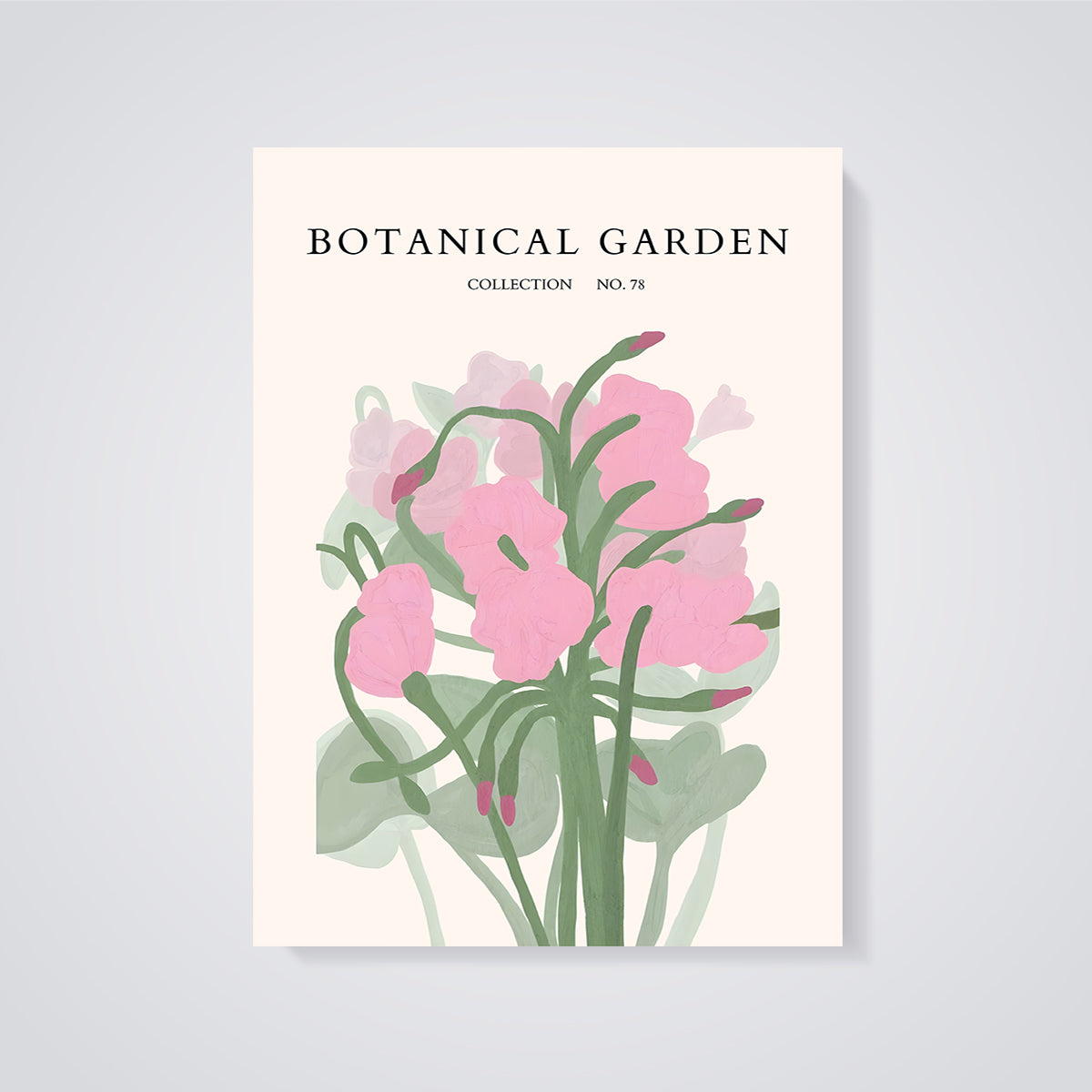 Botanical Garden Pink Floral Print unframed on a grey background
