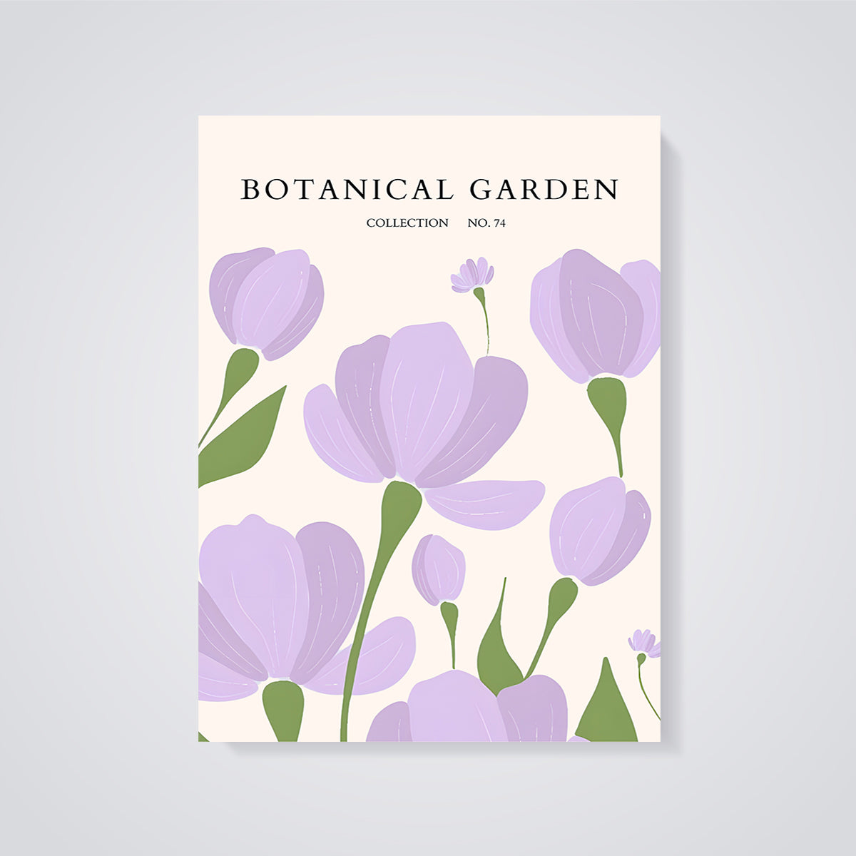 Botanical Garden Purple Flowers Print unframed on a grey background