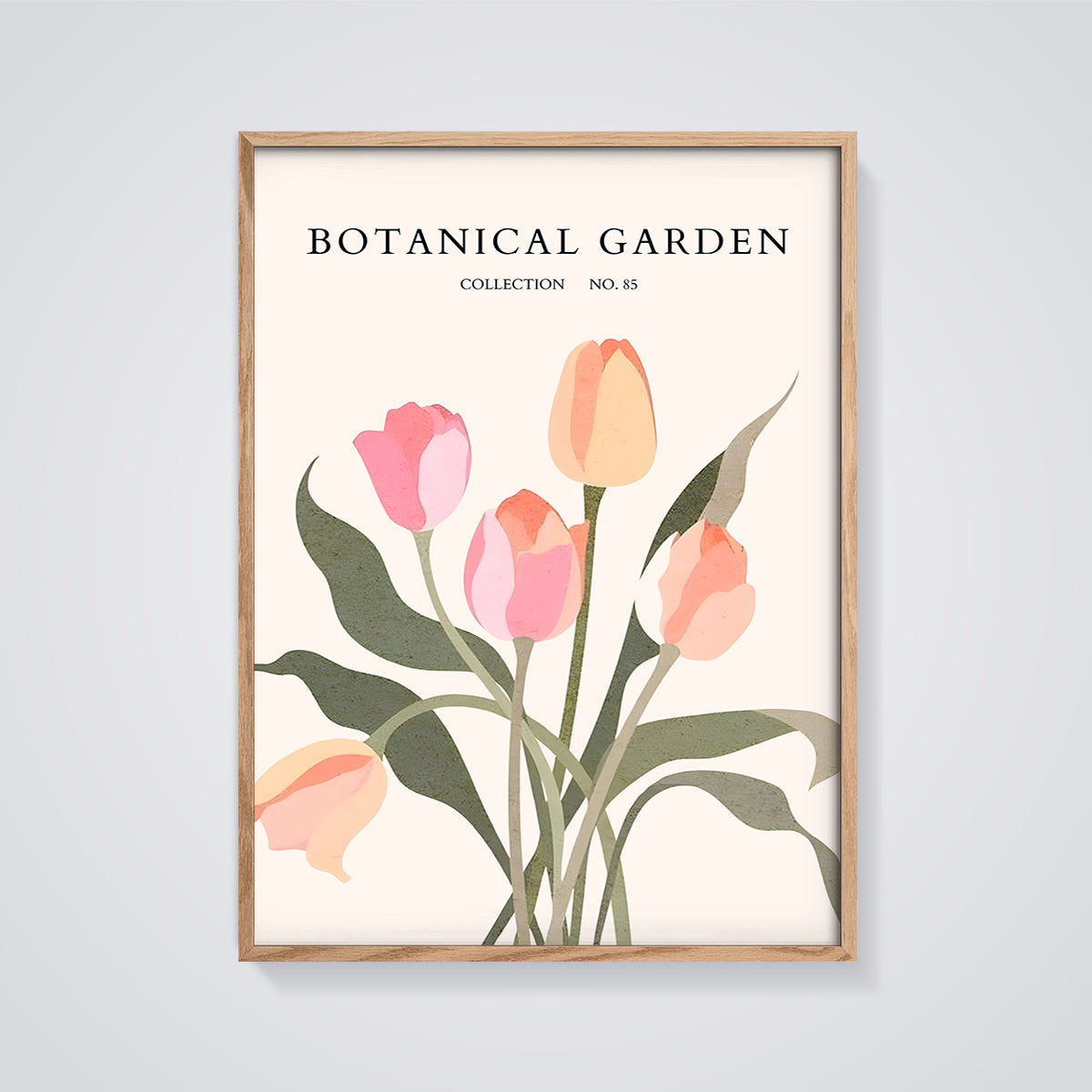 Botanical Garden Tulip Collection No. 85 Print framed in oak on a grey background