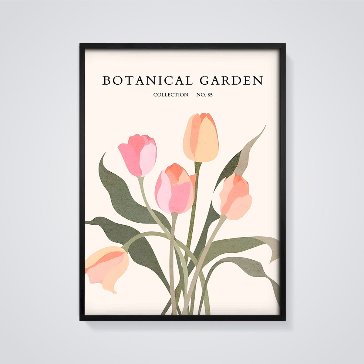 Botanical Garden Tulip Collection No. 85 Print framed in black on a grey background
