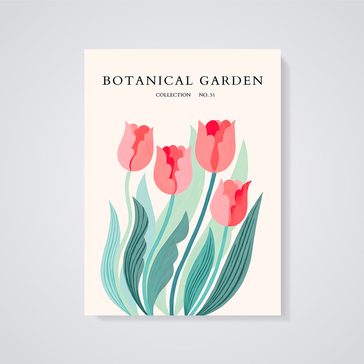 Botanical Garden Tulips Print unframed on a grey background