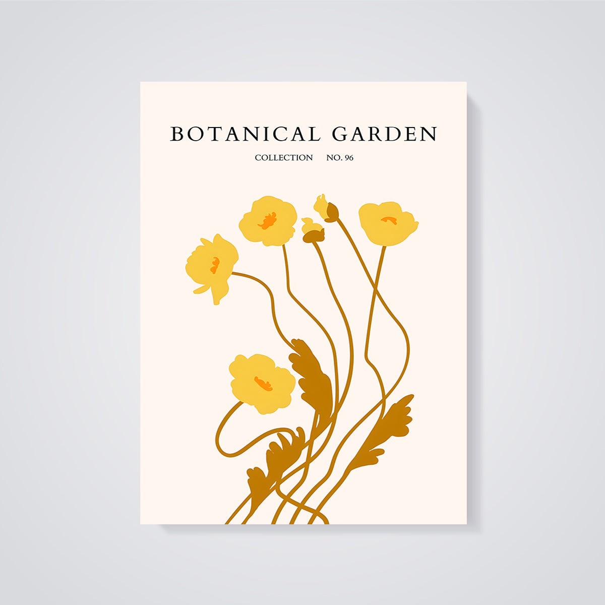 Botanical Garden Yellow Flowers Print unframed on a grey background