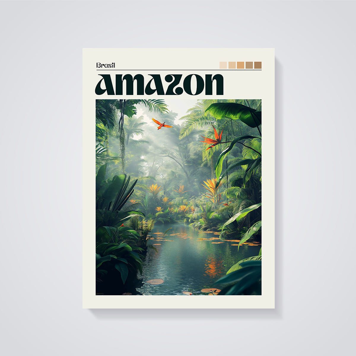 Brazil Amazon River Jungle Print unframed on a grey background