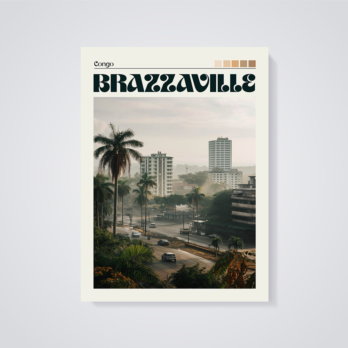 Brazzaville Congo City View Print unframed on a grey background