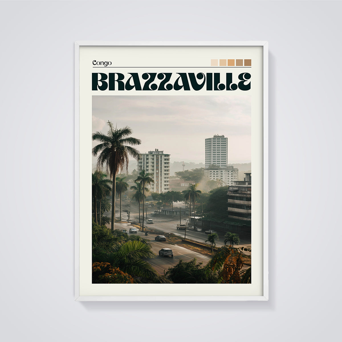 Brazzaville Congo City View Print framed in white on a grey background