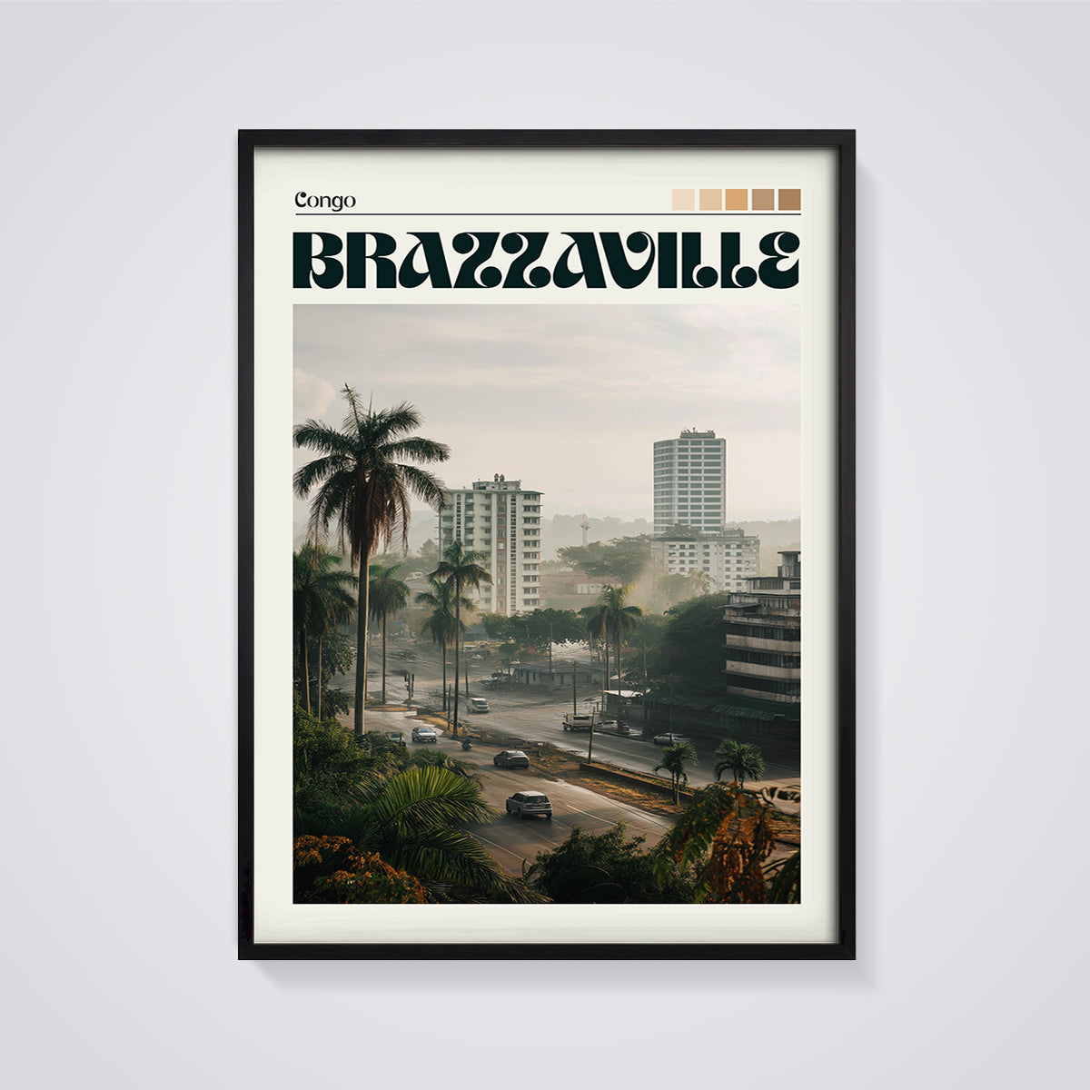 Brazzaville Congo City View Print framed in black on a grey background