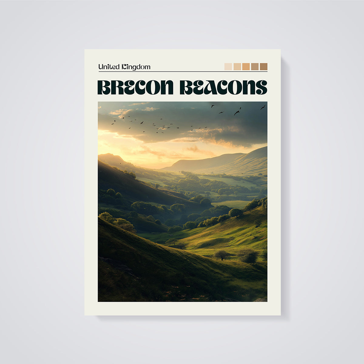 Brecon Beacons Golden Hour Print unframed on a grey background