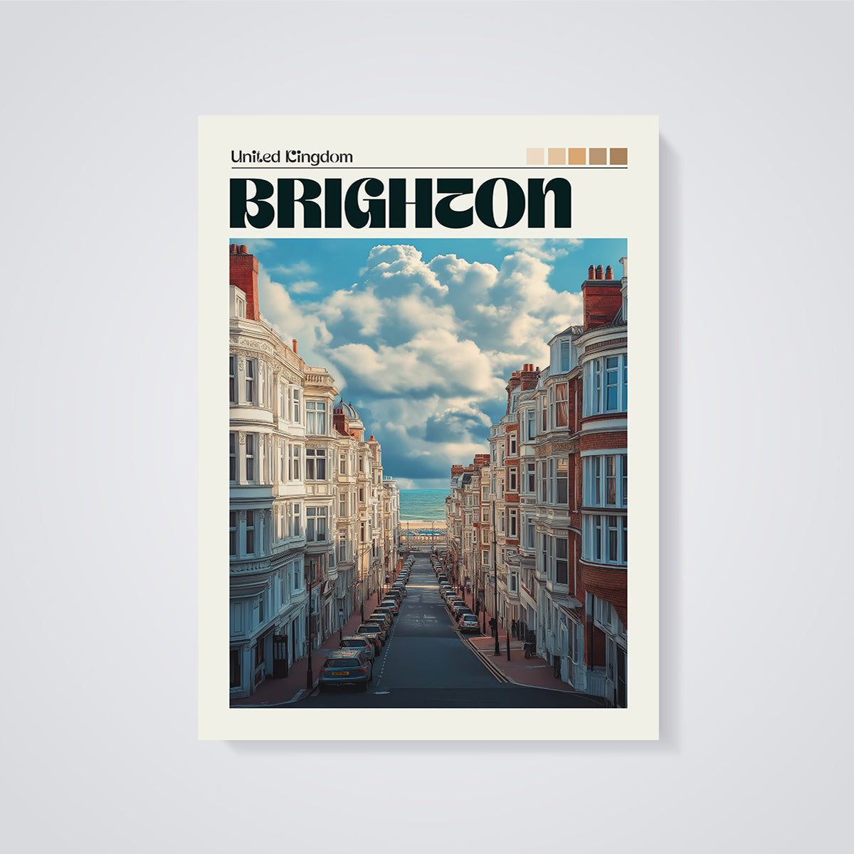 Brighton Ocean View Street Print unframed on a grey background