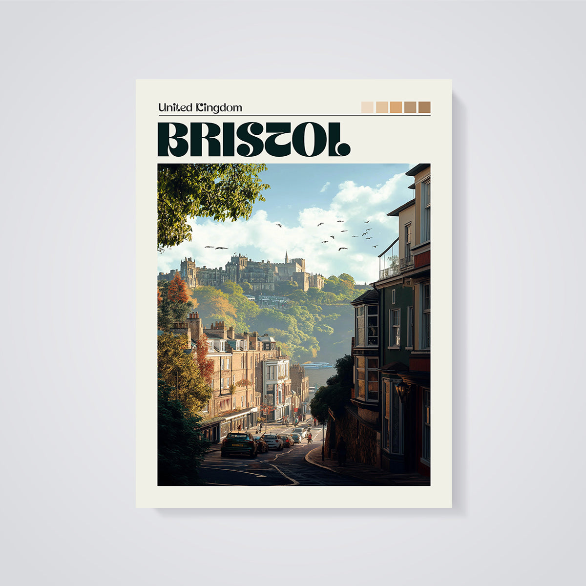 Bristol Cityscape Print unframed on a grey background