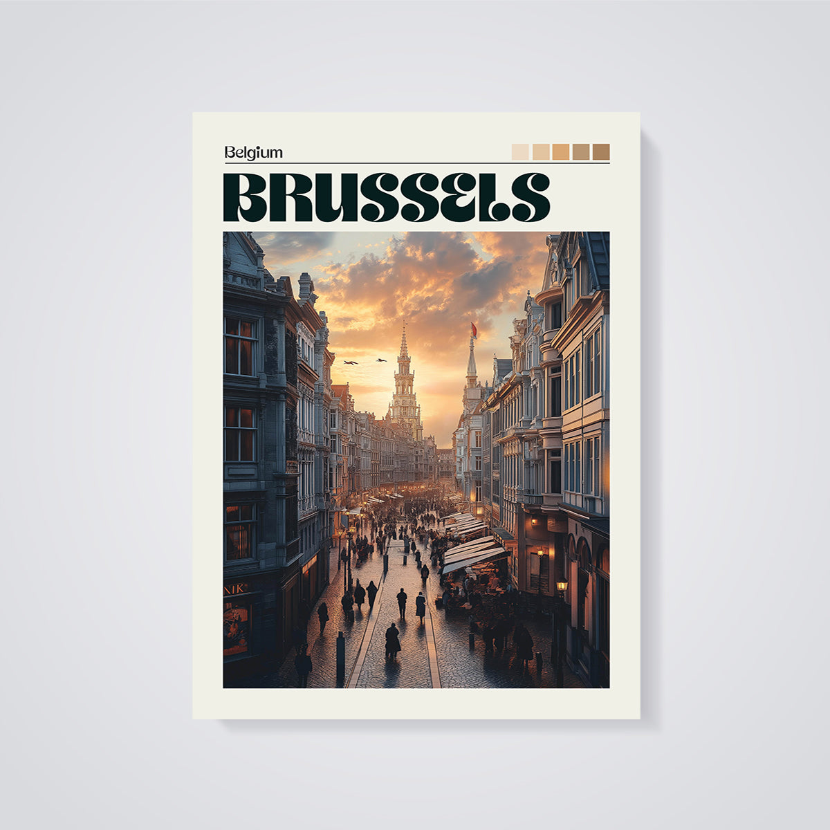 Brussels Grand Place Sunset Print unframed on a grey background