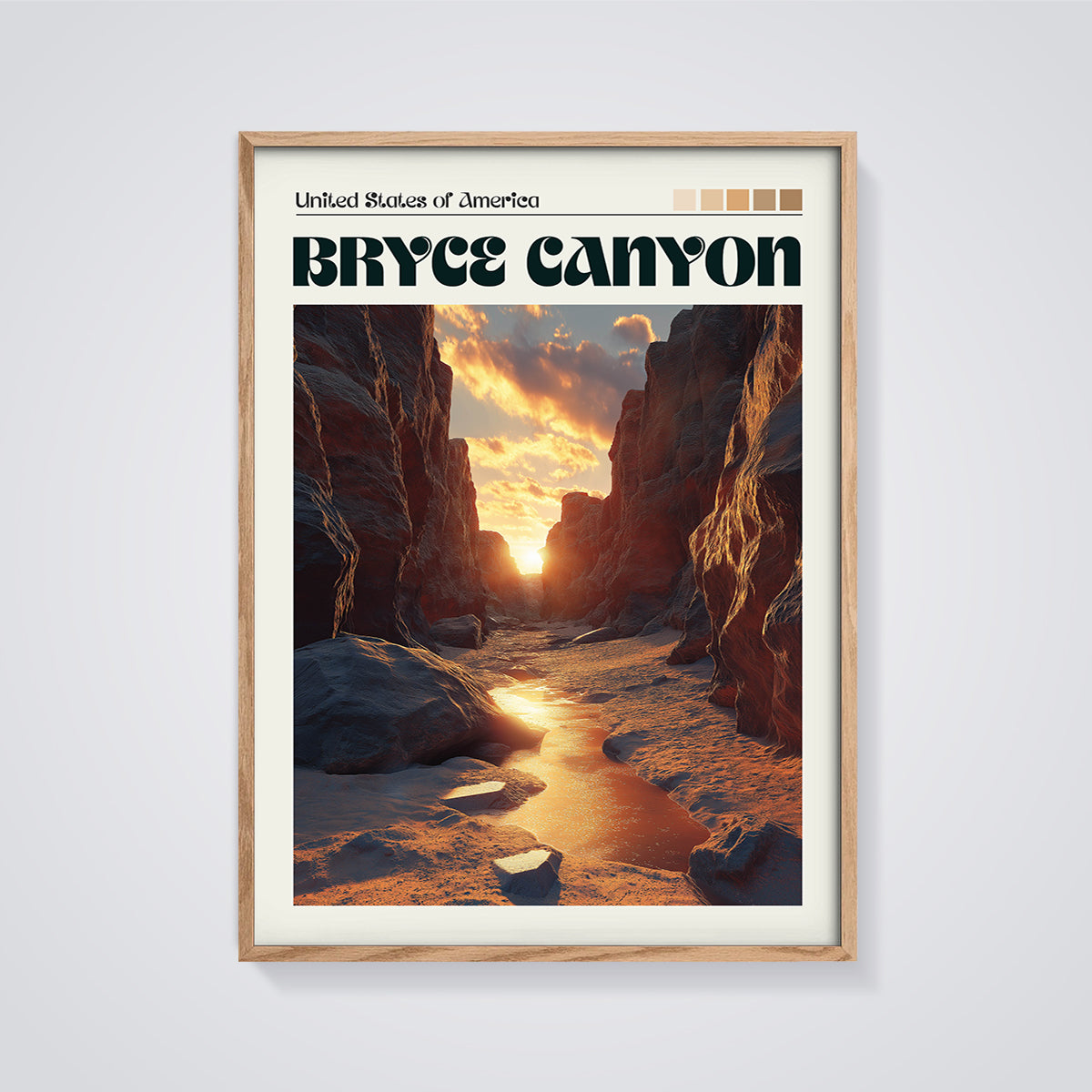 Bryce Canyon Sunset Print framed in oak on a grey background
