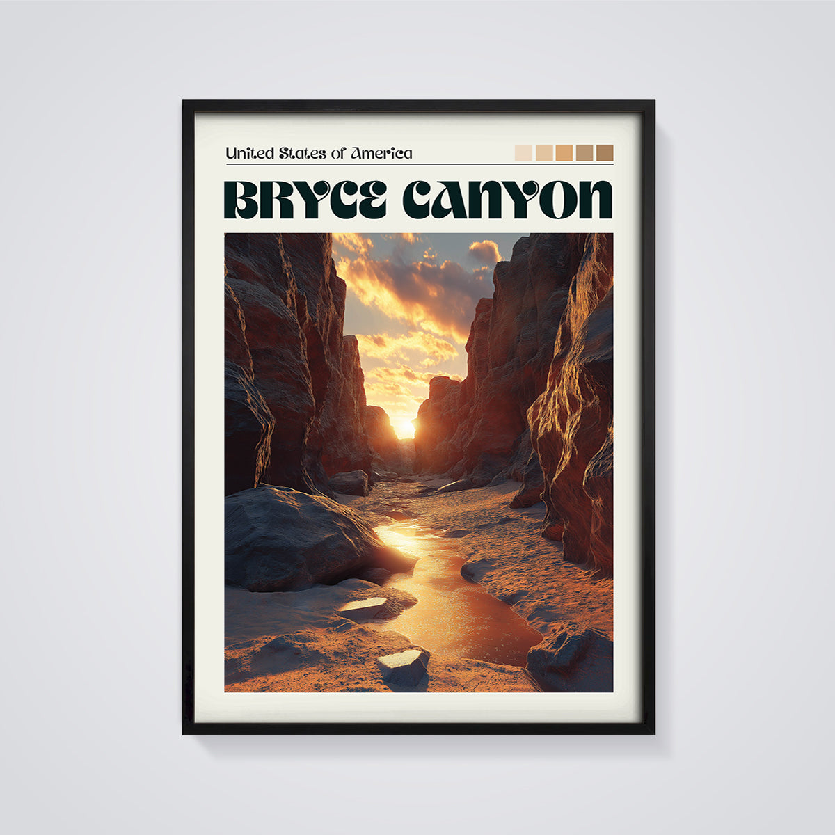 Bryce Canyon Sunset Print framed in black on a grey background
