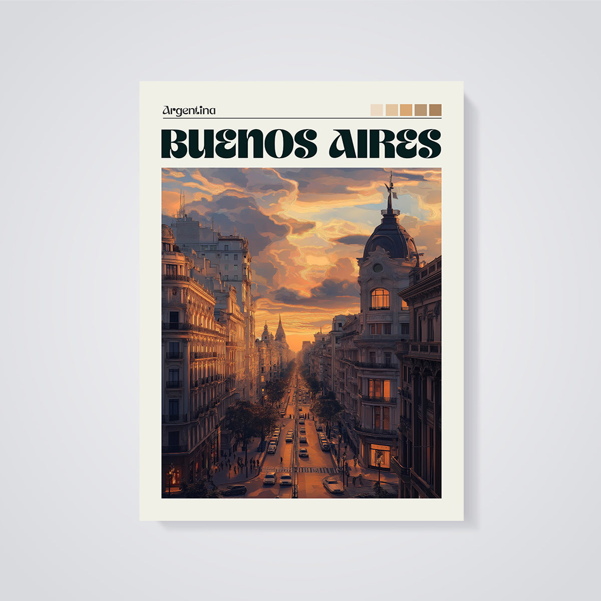 Buenos Aires Golden Hour Street Print unframed on a grey background